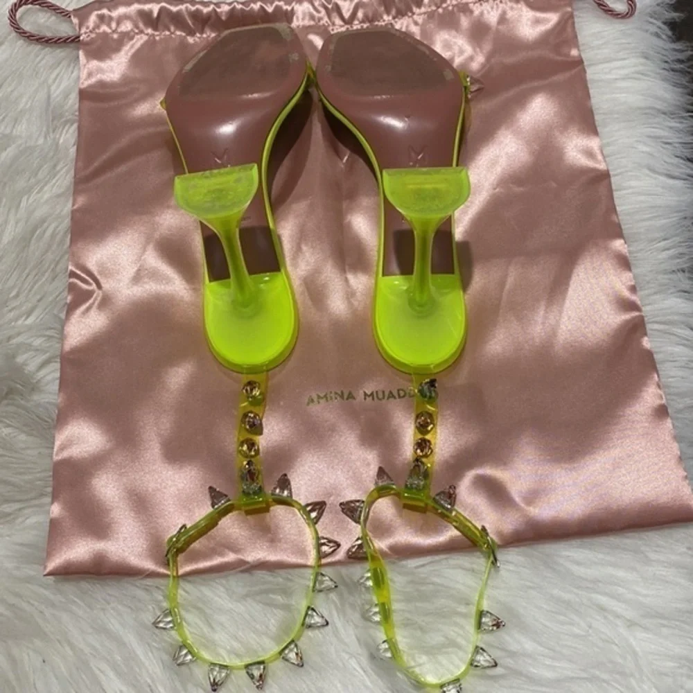 Amina Muaddi‎ Julia Neon Crystal-Spike Clear sandal size 38.5 EU